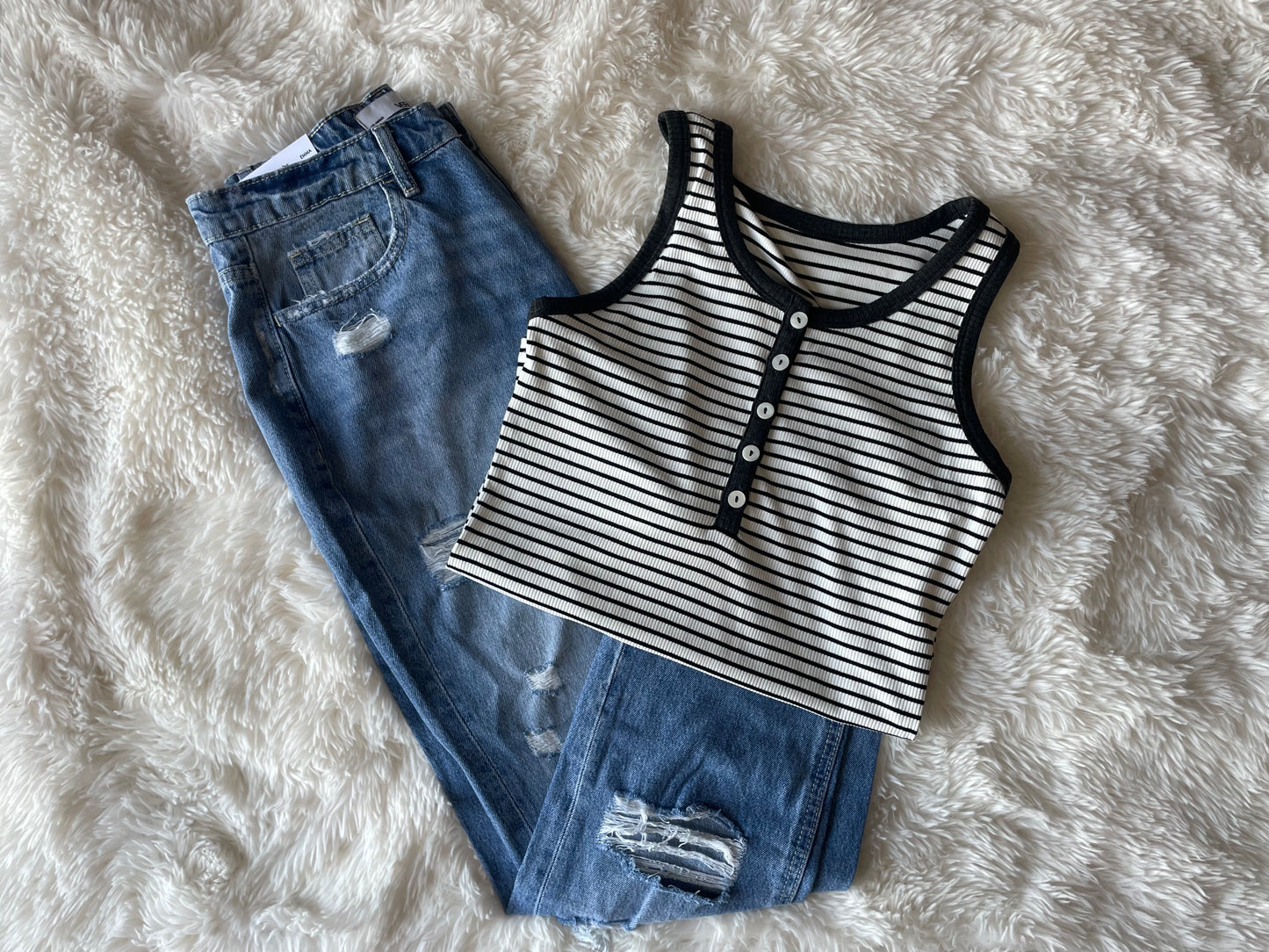 Black and White Henley tank