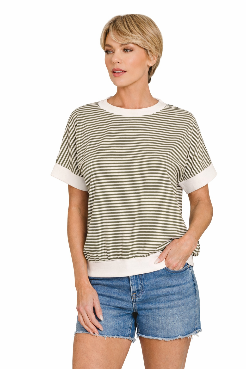 Olive grove stripe top
