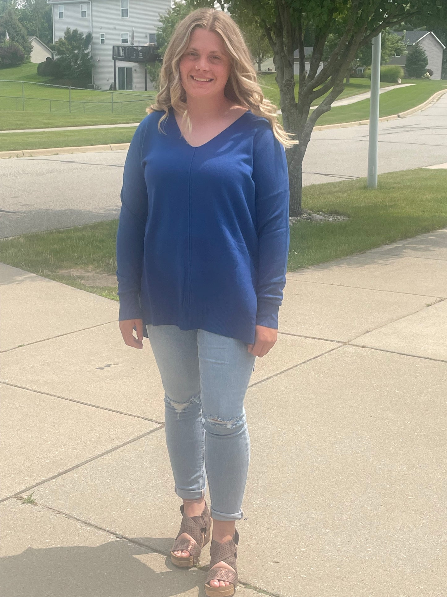 Heather Navy Vneck