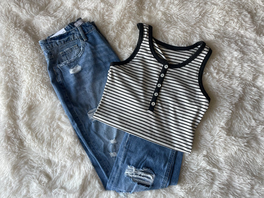 Black and White Henley tank