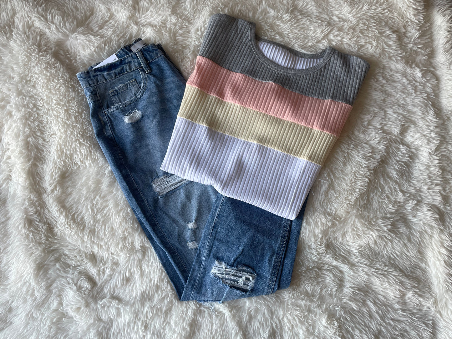Ribbed Color Block Patchwork T-shirt