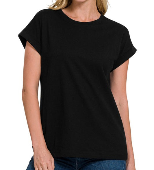 Black folded sleeve tee