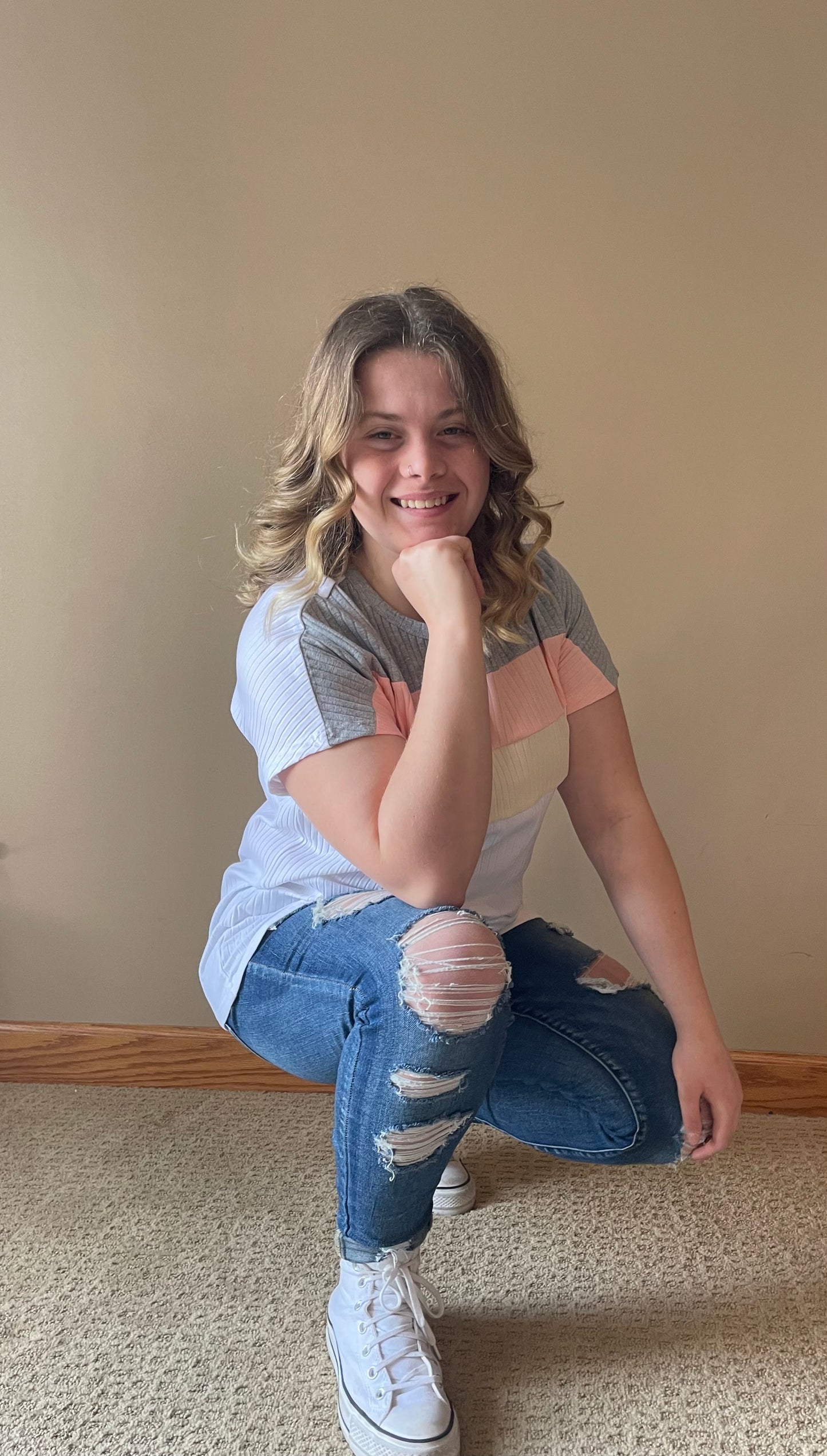 Ribbed Color Block Patchwork T-shirt