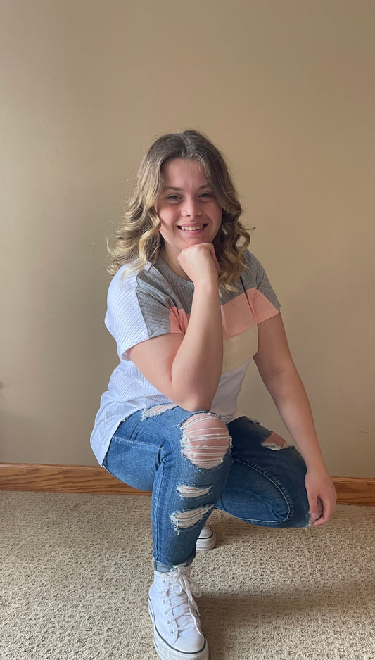 Ribbed Color Block Patchwork T-shirt