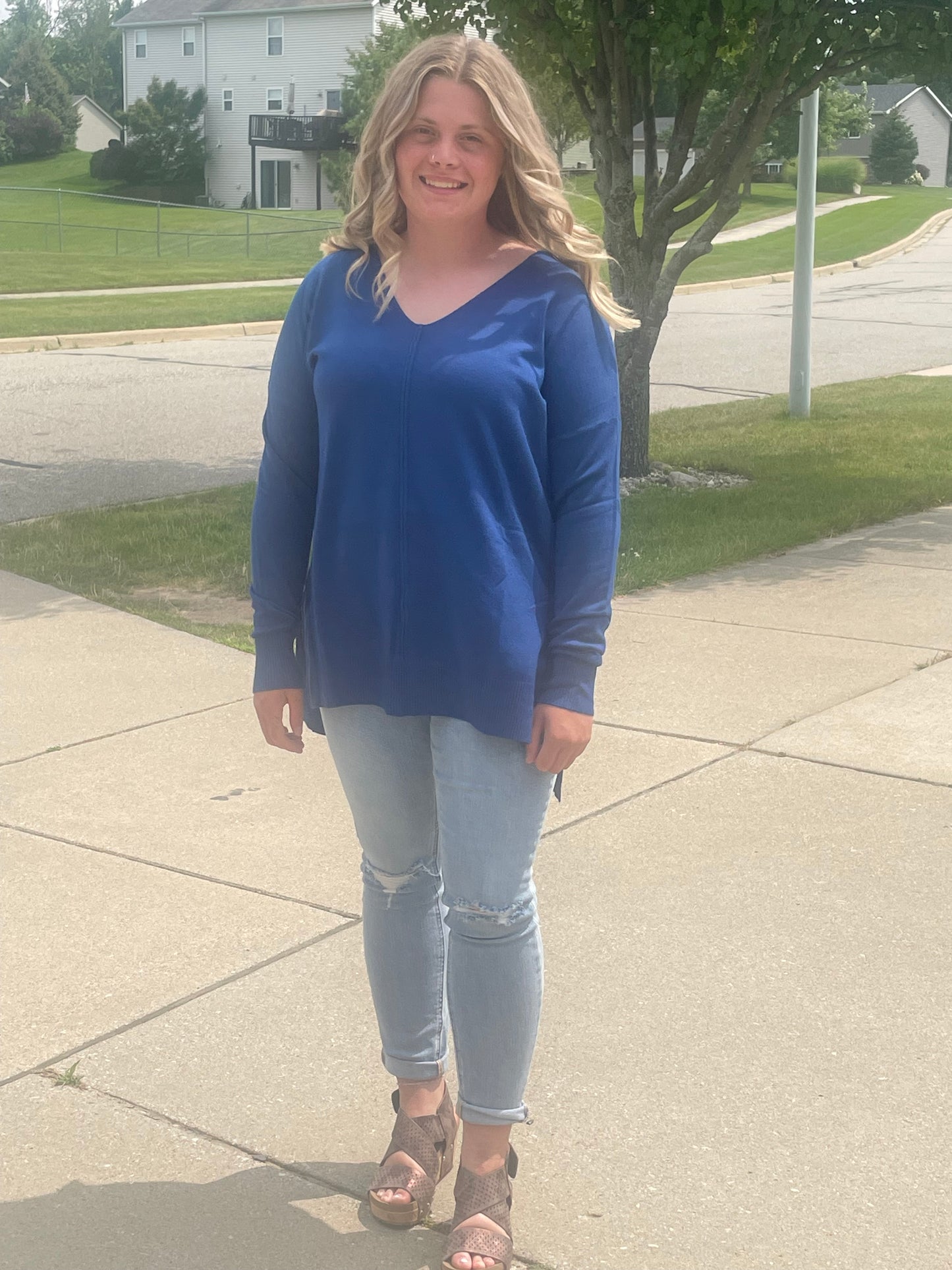 Heather Navy Vneck
