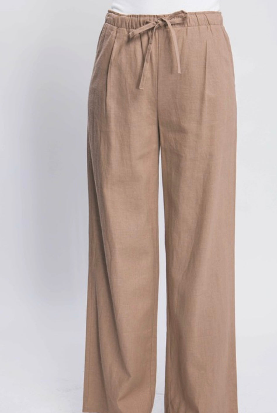 Linen Drawstring Waist Long Pants with Pocket