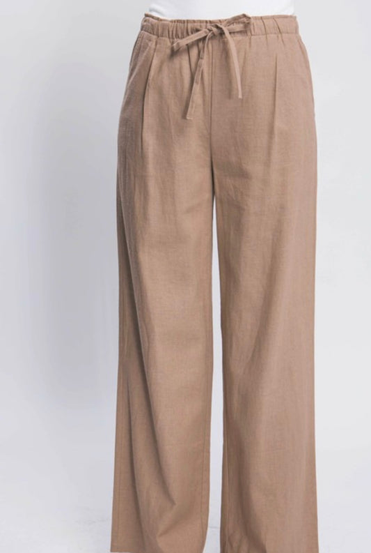 Linen Drawstring Waist Long Pants with Pocket